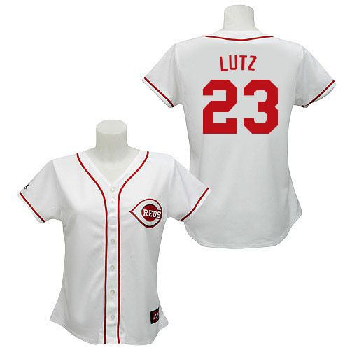 Donald Lutz #23 mlb Jersey-Cincinnati Reds Women's Authentic Home White Cool Base Baseball Jersey